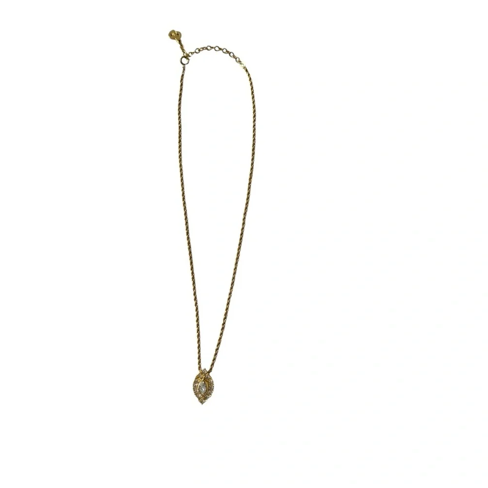 Vintage - CHRISTIAN DIOR Gold Tone Cat Eye Pendant Necklace - Picture 10 of 11